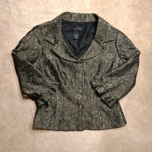 Vintage 90s Floral Vine Print Metallic Blazer Jacket Ruffled Sleeves Fairygrunge